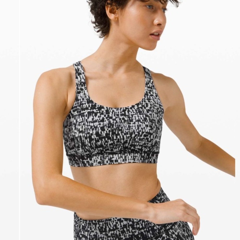 LULULEMON Energy Bra In Urban Block Ice Grey Black Size 8